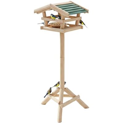 Relaxdays fågelhus på pinne 100x37x43 cm, fågelmatare för vinterfåglar, frömatare i form av ett hus med tak, trä, natur Relaxdays fågelhus på pinne 100x37x43 cm, fågelmatare för vinterfåglar, frömatare i form av ett hus med tak, trä, natur