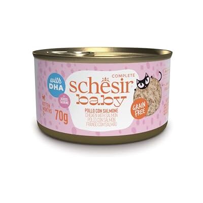 Schesir Baby Kyckling och laxsmak, komplett våtfoder för kattungar med DHA och taurin (burkar 12 x 70 g) Schesir Baby Kyckling och laxsmak, komplett våtfoder för kattungar med DHA och taurin (burkar 12 x 70 g)