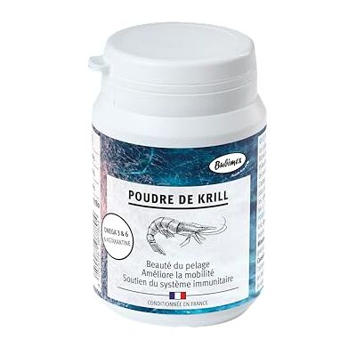 Bubimex Krillpulver 100% naturligt kosttillskott för hundar och katter rik på Omega 3 och 6 Astaxantine pälsskönhet, rörlighet och immunsystem 60 g Bubimex Krillpulver 100% naturligt kosttillskott för hundar och katter rik på Omega 3 och 6 Astaxantine pälsskönhet, rörlighet och immunsystem 60 g