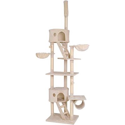 lionto XXL Klösträd för katter med sisal & plysch, höjd 230–250 cm, kattträd med plyschbollar inkl. bjällra, hängmattor, tunnel & kojor, passar små & stora katter, beige lionto XXL Klösträd för katter med sisal & plysch, höjd 230–250 cm, kattträd med plyschbollar inkl. bjällra, hängmattor, tunnel & kojor, passar små & stora katter, beige