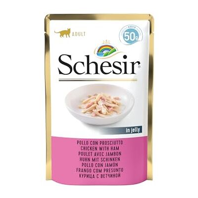 Schesir Cat Jelly kycklingfilé med skinka, våt kattmat i gelé, 30 påsar x 50 g Schesir Cat Jelly kycklingfilé med skinka, våt kattmat i gelé, 30 påsar x 50 g