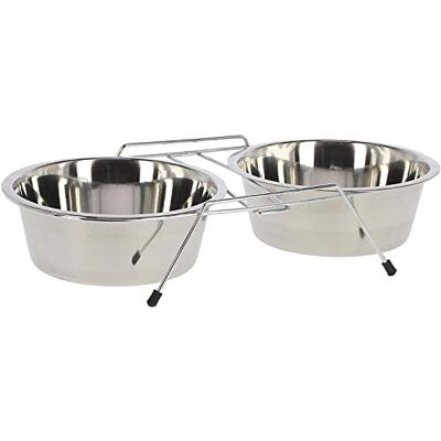 Kerbl Pet dubbelkoppstativ med 2 rostfria skålar, 2 x 900 ml Kerbl Pet dubbelkoppstativ med 2 rostfria skålar, 2 x 900 ml