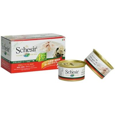 Schesir Dog kycklingfilé med nötkött, hundmat våt, 6 x 4 burkar x 85 g Schesir Dog kycklingfilé med nötkött, hundmat våt, 6 x 4 burkar x 85 g