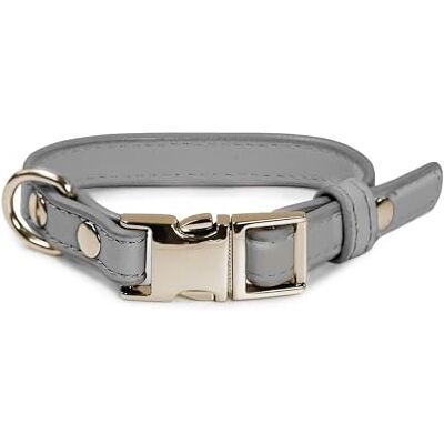 Record Skiva – London hundhalsband – tillverkat av konstläder – med metallspänne och metallkrok – storlek XS – 1,5 cm – omkrets 28–38 cm – grå Record Skiva – London hundhalsband – tillverkat av konstläder – med metallspänne och metallkrok – storlek XS – 1,5 cm – omkrets 28–38 cm – grå