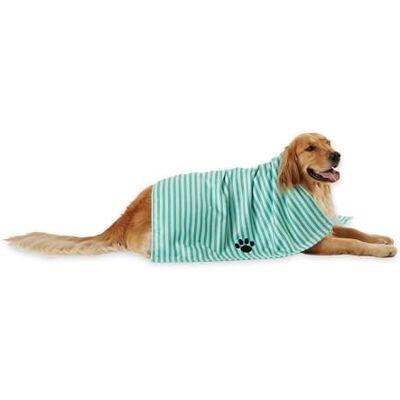 Bone Dry DII Microfiber Hund Badhandduk med Broderat Tass-tryck, 112 x 70 cm, Aqua Stripe Bone Dry DII Microfiber Hund Badhandduk med Broderat Tass-tryck, 112 x 70 cm, Aqua Stripe
