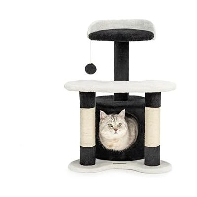 lionto Klösträd för katter med koja & plyschboll, höjd 65 cm, medelstort kattträd med robust sisal & plysch, mysig liggyta & koja, passar små & stora katter, svart/vit lionto Klösträd för katter med koja & plyschboll, höjd 65 cm, medelstort kattträd med robust sisal & plysch, mysig liggyta & koja, passar små & stora katter, svart/vit