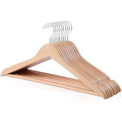 Amazon Basics Klädhängare i trä för kostymer, 10-pack, 44 cm, naturlig Amazon Basics Klädhängare i trä för kostymer, 10-pack, 44 cm, naturlig