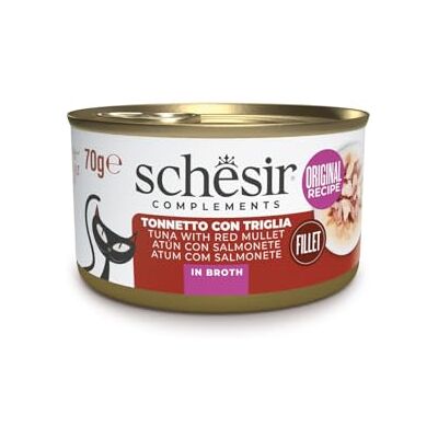 Schesir Katt i buljong, tonfisk med havsbarb, kattmat våt i egen kokbuljong, 24 burkar x 70 g Schesir Katt i buljong, tonfisk med havsbarb, kattmat våt i egen kokbuljong, 24 burkar x 70 g