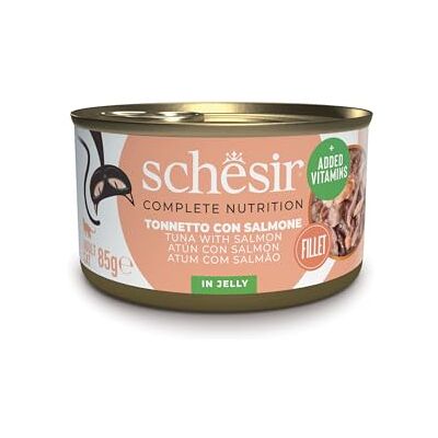 Schesir Lax tonfisk i gelé, våt kattmat, i burkar, 100% naturlig, med tillsatta vitaminer, 12 x 85 g Schesir Lax tonfisk i gelé, våt kattmat, i burkar, 100% naturlig, med tillsatta vitaminer, 12 x 85 g