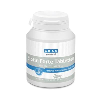 Grau Biotin-Forte-tabletter för glänsande päls och starka klor hos hundar och katter, tillskottsfoder för hundar, originalprodukt, (1-pack (1 x 100 stycken) Grau Biotin-Forte-tabletter för glänsande päls och starka klor hos hundar och katter, tillskottsfoder för hundar, originalprodukt, (1-pack (1 x 100 stycken)