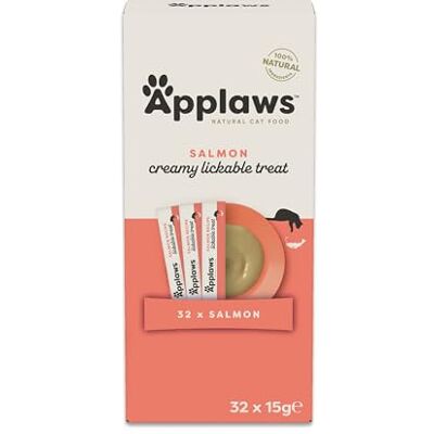 Applaws 100% naturligt lax krämigt klickbart klickbart snacks för katter och kattungar, 32 × 15 g påsar Applaws 100% naturligt lax krämigt klickbart klickbart snacks för katter och kattungar, 32 × 15 g påsar