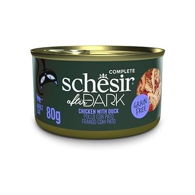 Schesir After Dark, kycklingfiléer med anka i buljong, komplett våt kattmat (12 burkar x 80 g) Schesir After Dark, kycklingfiléer med anka i buljong, komplett våt kattmat (12 burkar x 80 g)