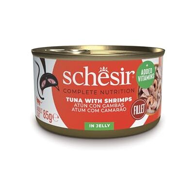 Schesir Tonfisk med räkor i gelé, våt kattmat, i burkar, 100% naturlig, med tillsatta vitaminer, 12 x 85 g Schesir Tonfisk med räkor i gelé, våt kattmat, i burkar, 100% naturlig, med tillsatta vitaminer, 12 x 85 g