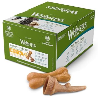 WHIMZEES by Wellness ockuperande sortslåda, ockuperande tandgodis för medelstora hundar (12–18 kg), helt naturlig, 40 st, storlek M WHIMZEES by Wellness ockuperande sortslåda, ockuperande tandgodis för medelstora hundar (12–18 kg), helt naturlig, 40 st, storlek M