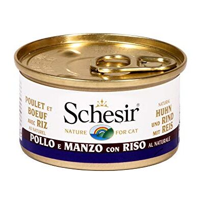 Schesir Cat Natural kycklingfilé med nötfilé och ris, kattmat våt i sin egen juice, 24 burkar x 85 g Schesir Cat Natural kycklingfilé med nötfilé och ris, kattmat våt i sin egen juice, 24 burkar x 85 g