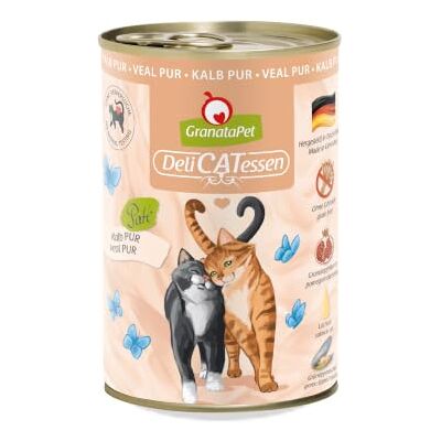 GranataPet DeliCatessen PUR kalvkött, våtfoder för katt utan tillsatt socker, spannmålsfritt köttfoder med värdefulla oljor, 6 x 400 g GranataPet DeliCatessen PUR kalvkött, våtfoder för katt utan tillsatt socker, spannmålsfritt köttfoder med värdefulla oljor, 6 x 400 g