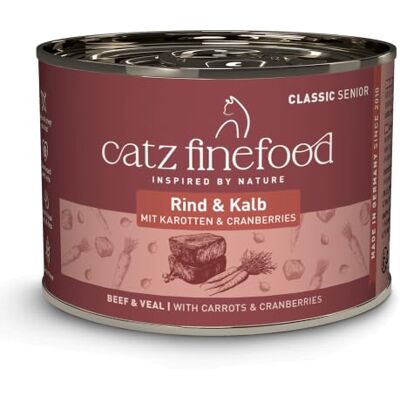Catz finefood Senior N°07 nötkött & kalvmat våt – premium våtfoder för din senior katt – spannmålsfri, utan socker, hög kötthalt, vitaminer och mineraler (6 x 200 g burk) Catz finefood Senior N°07 nötkött & kalvmat våt – premium våtfoder för din senior katt – spannmålsfri, utan socker, hög kötthalt, vitaminer och mineraler (6 x 200 g burk)