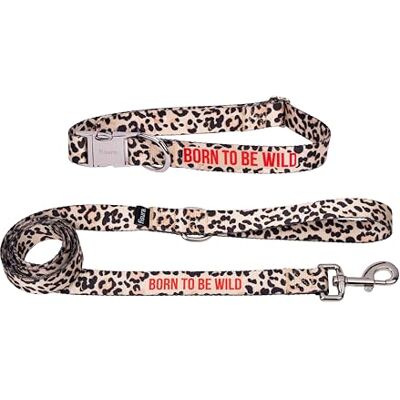 FISURA Set med halsband och koppel för små och medelstora hundar med budskap "Born to be Wild" set med halsband och justerbart koppel för original nylon FISURA Set med halsband och koppel för små och medelstora hundar med budskap "Born to be Wild" set med halsband och justerbart koppel för original nylon