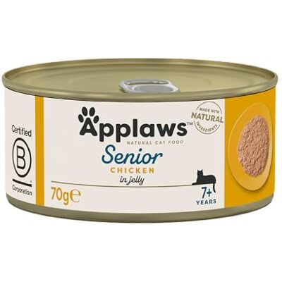 Applaws Naturlig och komplett våt kattmat för äldre katter, kyckling i gelé 70 g burk (förpackning med 24) Applaws Naturlig och komplett våt kattmat för äldre katter, kyckling i gelé 70 g burk (förpackning med 24)