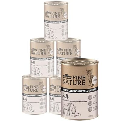 Dehner Fine Nature ren mat kattungar med kvalitetsingredienser, kalvkött, 6 x 400 g (2400 g). Dehner Fine Nature ren mat kattungar med kvalitetsingredienser, kalvkött, 6 x 400 g (2400 g).