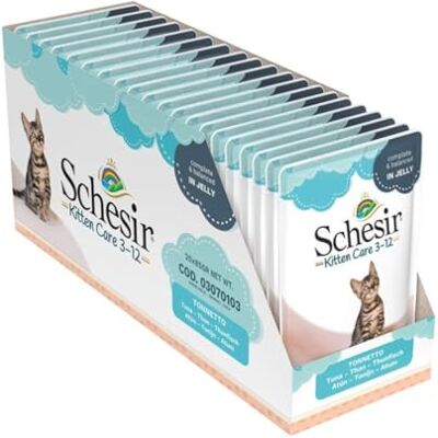 Schesir Gelé – kattmat för kattungar med tonfisk, monoprotein, våtfoder, 20 påsar x 85 g Schesir Gelé – kattmat för kattungar med tonfisk, monoprotein, våtfoder, 20 påsar x 85 g