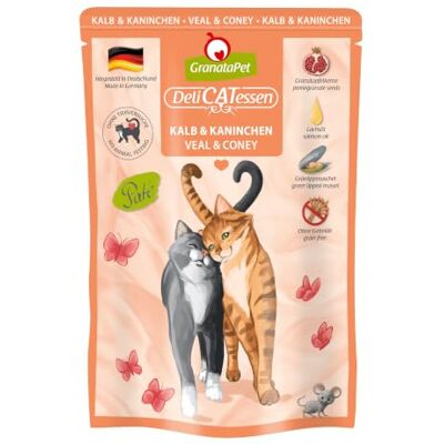 GranataPet Våtfoder Delicatessen kalv och kanin, 6 x 85 g, för katter, kattmat för finsmakare, foder utan spannmål och utan sockertillsatser GranataPet Våtfoder Delicatessen kalv och kanin, 6 x 85 g, för katter, kattmat för finsmakare, foder utan spannmål och utan sockertillsatser