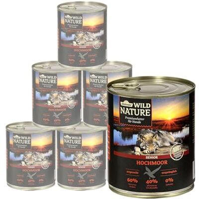 Dehner Wild Nature hundmat hög moor, våtfoder spannmålsfri/sockerfri, för äldre hundar, anka, 6 x 800 g burk (4,8 kg) Dehner Wild Nature hundmat hög moor, våtfoder spannmålsfri/sockerfri, för äldre hundar, anka, 6 x 800 g burk (4,8 kg)