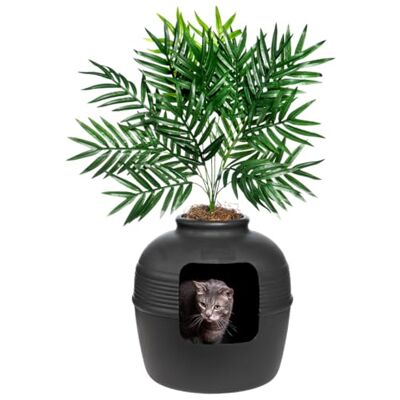 Good Pet Stuff Täckt kattlåda med konstväxt, dekorativ rund blomkruka, ventilerat filter med aktivt kol för luktkontroll, lätt att rengöra, tillverkad i USA, grundläggande kit, svart Good Pet Stuff Täckt kattlåda med konstväxt, dekorativ rund blomkruka, ventilerat filter med aktivt kol för luktkontroll, lätt att rengöra, tillverkad i USA, grundläggande kit, svart