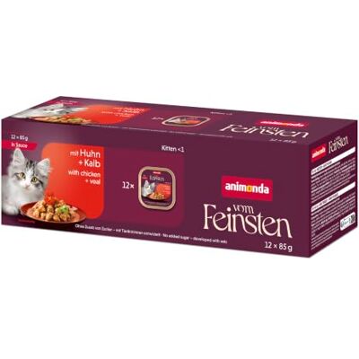 animonda Vom Feinsten animonda från finaste premium kattunge kattmat våt kyckling kalv i sås (12 x 85 g), högkvalitativ katt våt mat utan socker animonda Vom Feinsten animonda från finaste premium kattunge kattmat våt kyckling kalv i sås (12 x 85 g), högkvalitativ katt våt mat utan socker