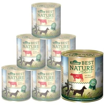 Dehner Best Nature hundmat, våt mat spannmålsfritt, för vuxna hundar, nötkött/ris/tistelolja, 6 x 800 g burk (4,8 kg) Dehner Best Nature hundmat, våt mat spannmålsfritt, för vuxna hundar, nötkött/ris/tistelolja, 6 x 800 g burk (4,8 kg)