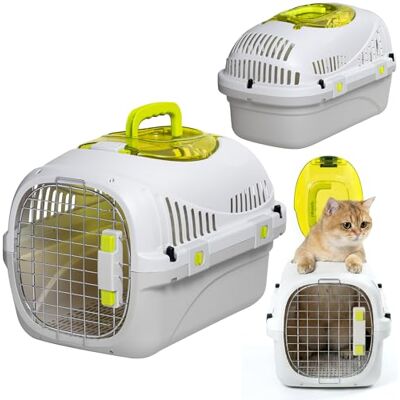 Peluvio Safy Transportbur för Katt upp till 5 kg – Stabil Kattbur med Metallgaller och Dubbellås, Ventilation, Öppningsbar Topp, Uttagbart Golvgaller, Handtag och Skål, Säker Biltransport, Grå Peluvio Safy Transportbur för Katt upp till 5 kg – Stabil Kattbur med Metallgaller och Dubbellås, Ventilation, Öppningsbar Topp, Uttagbart Golvgaller, Handtag och Skål, Säker Biltransport, Grå