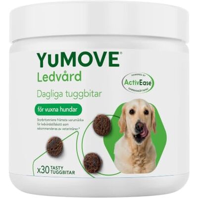YuMOVE ledtillskott för hundar, dagliga bitar för ledvård, viktigt stöd för höfter och leder för stela vuxna hundar i åldern fem till åtta år, med glukosamin, kondroitin, grönläppad mussla, 30 bitar YuMOVE ledtillskott för hundar, dagliga bitar för ledvård, viktigt stöd för höfter och leder för stela vuxna hundar i åldern fem till åtta år, med glukosamin, kondroitin, grönläppad mussla, 30 bitar