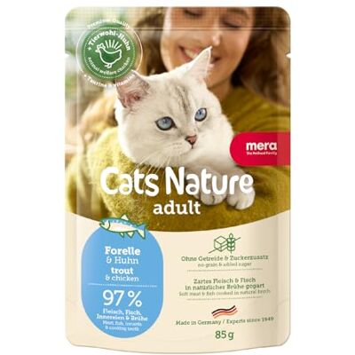 MERA Cats Nature Forelle Premium kattmat våt 12 x 85 g utan socker och spannmål Vuxna katter, våtfoder, hög kötthalt våt kattmat MERA Cats Nature Forelle Premium kattmat våt 12 x 85 g utan socker och spannmål Vuxna katter, våtfoder, hög kötthalt våt kattmat
