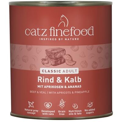 Catz finefood N° 7 kalb finkostnad kattfoder vått, förfinat med aprikos och ananas, 6 x 800 g burkar Catz finefood N° 7 kalb finkostnad kattfoder vått, förfinat med aprikos och ananas, 6 x 800 g burkar