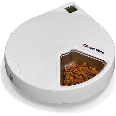 Closer Pets C500 5 skålar digital timerstyrd automatisk husdjursmatare – 5 måltidsmatare med skål i rostfritt stål och ispaket, våt eller torr mat, 5 måltider upp till 0,3 kg vardera, vit Closer Pets C500 5 skålar digital timerstyrd automatisk husdjursmatare – 5 måltidsmatare med skål i rostfritt stål och ispaket, våt eller torr mat, 5 måltider upp till 0,3 kg vardera, vit