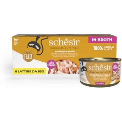 Schesir , Tonnet med nötkött i buljong, komplett våtfoder för katter, burk, med tillsatta vitaminer, 100% naturlig, 6 x 85 g Schesir , Tonnet med nötkött i buljong, komplett våtfoder för katter, burk, med tillsatta vitaminer, 100% naturlig, 6 x 85 g