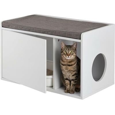 Relaxdays Skåp för katter, 2-i-1 bänk sittsäck och kök, stängt hus, HLP 45,5 x 75 x 43 cm, Vit Grå Relaxdays Skåp för katter, 2-i-1 bänk sittsäck och kök, stängt hus, HLP 45,5 x 75 x 43 cm, Vit Grå