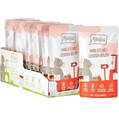 MjAMjAM premium våtfoder för katter Quetschie måltid med läckra hjärtan, förpackning om 12 (12 x 125 g), spannmålsfri med extra kött MjAMjAM premium våtfoder för katter Quetschie måltid med läckra hjärtan, förpackning om 12 (12 x 125 g), spannmålsfri med extra kött