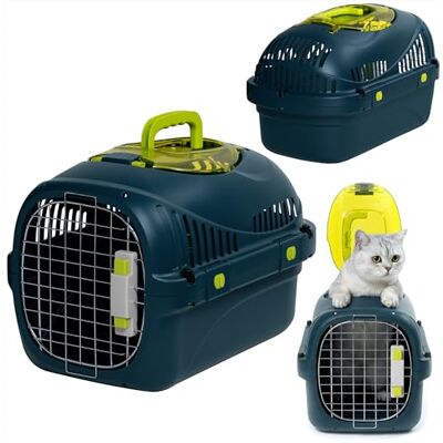 Peluvio Safy Transportbur för Katt upp till 5 kg – Stabil Kattbur med Metallgaller och Dubbellås, Ventilation, Öppningsbar Topp, Uttagbart Golvgaller, Handtag och Skål, Säker Biltransport, Blå Peluvio Safy Transportbur för Katt upp till 5 kg – Stabil Kattbur med Metallgaller och Dubbellås, Ventilation, Öppningsbar Topp, Uttagbart Golvgaller, Handtag och Skål, Säker Biltransport, Blå