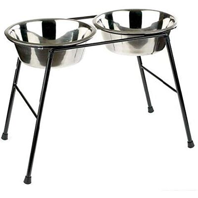 CLASSIC Klassiska husdjursprodukter dubbelmatare högt stativ med 2 500 ml rostfria stålskålar, 370 mm hög, klar CLASSIC Klassiska husdjursprodukter dubbelmatare högt stativ med 2 500 ml rostfria stålskålar, 370 mm hög, klar