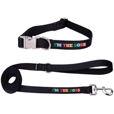FISURA Set med halsband och koppel för små och medelstora hundar "I'm The Boss" meddelande halsband och koppel set för original nylon FISURA Set med halsband och koppel för små och medelstora hundar "I'm The Boss" meddelande halsband och koppel set för original nylon