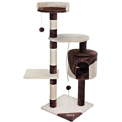 BAKAJI Klösträd för katter i sisal- och plyschlekplats katt med husdjurssängar och 3 plattformar Storlek 112 x 67 x 55 cm (grädde och brun) BAKAJI Klösträd för katter i sisal- och plyschlekplats katt med husdjurssängar och 3 plattformar Storlek 112 x 67 x 55 cm (grädde och brun)
