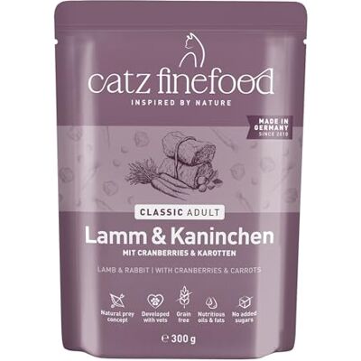 Catz finefood N° 11 lamm & kanin, finmat, kattmat, våt, premium våtfoder för katter utan spannmål och socker med hög kötthalt (6 x 300 g påse) Catz finefood N° 11 lamm & kanin, finmat, kattmat, våt, premium våtfoder för katter utan spannmål och socker med hög kötthalt (6 x 300 g påse)