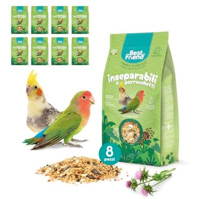 Best Friend Komplett foder för oskiljaktiga och parakiter fågelfoder med mjölktistel. Naturliga ingredienser, kvalitet 100% tillverkad i Italien 8-pack Best Friend Komplett foder för oskiljaktiga och parakiter fågelfoder med mjölktistel. Naturliga ingredienser, kvalitet 100% tillverkad i Italien 8-pack