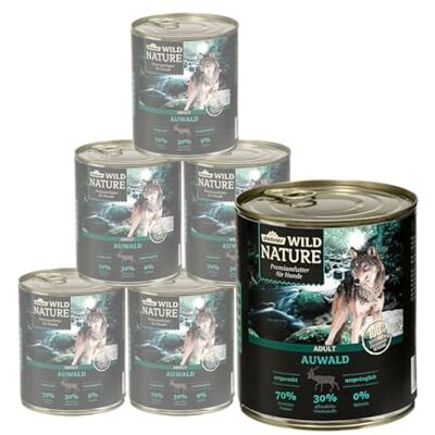 Dehner Wild Nature hundmat auwald, våtfoder spannmålsfri/sockerfri, för vuxna hundar, fjäderfä/vilt, 6 x 800 g burk (4,8 kg) Dehner Wild Nature hundmat auwald, våtfoder spannmålsfri/sockerfri, för vuxna hundar, fjäderfä/vilt, 6 x 800 g burk (4,8 kg)