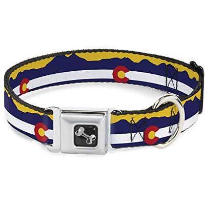 Buckle-Down Spänne ner 38–66 cm Colorado flagga/bergssilhuett gul hundhalsband ben, stor Buckle-Down Spänne ner 38–66 cm Colorado flagga/bergssilhuett gul hundhalsband ben, stor