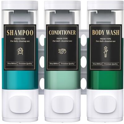 Luxspire Schampo- och balsamdispenser, ingen borr, väggmonterad duschtvåldispenser 3 kammare med vattentäta etiketter, enkel påfyllning tvåldispenser för badrum, hotell, kök, vit Luxspire Schampo- och balsamdispenser, ingen borr, väggmonterad duschtvåldispenser 3 kammare med vattentäta etiketter, enkel påfyllning tvåldispenser för badrum, hotell, kök, vit