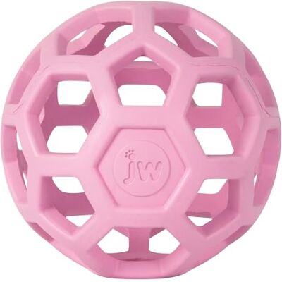 JW Pet HOL-ee Roller, hundleksak pusselboll, naturgummi, medium (11,5 cm diameter), rosa JW Pet HOL-ee Roller, hundleksak pusselboll, naturgummi, medium (11,5 cm diameter), rosa