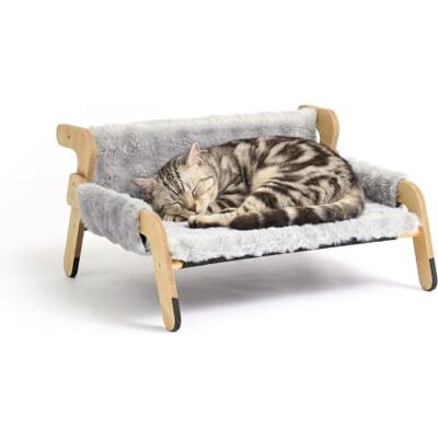 Relaxdays kattbädd, mjuk och fluffig, upphöjd hängstol, grå/natur HxBxD: 28,5x53x45,5 cm, kattbädd i furu Relaxdays kattbädd, mjuk och fluffig, upphöjd hängstol, grå/natur HxBxD: 28,5x53x45,5 cm, kattbädd i furu