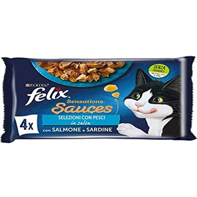Felix Sensations våtfoder för vuxna katter i sås med lax och sardin 48 x 85 g påsar Felix Sensations våtfoder för vuxna katter i sås med lax och sardin 48 x 85 g påsar